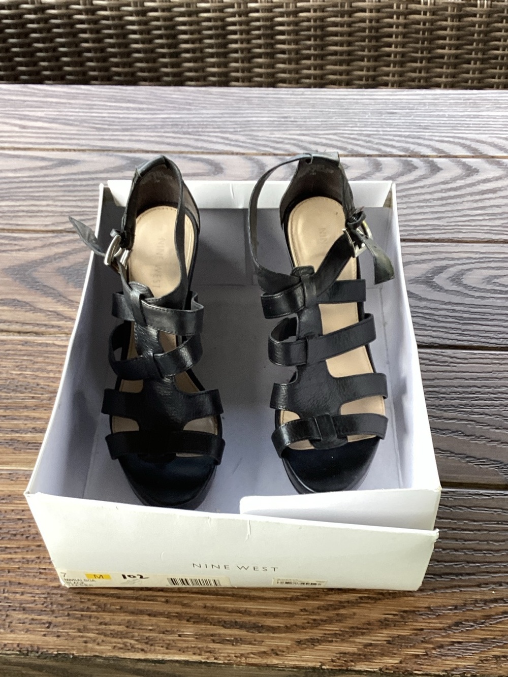 Nine West Black Strappy Open-Toe Heels